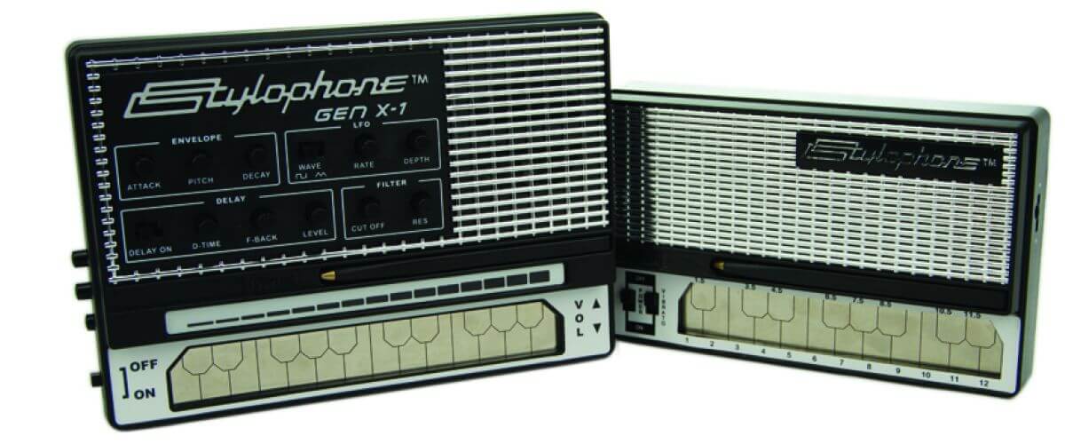 A display of 2 different versions of the Stylophone product.